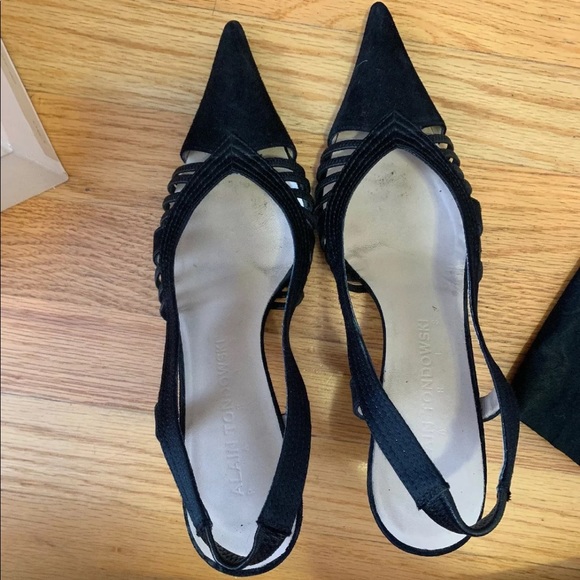 ALAIN TONDOWSKI [vintage kitten heel black suede satin heels] - Picture 3 of 8